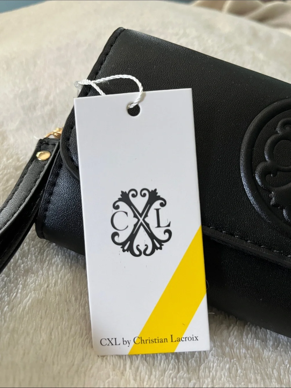 Christian Lacroix Black Wristlet Phone Case with Embossed Logo